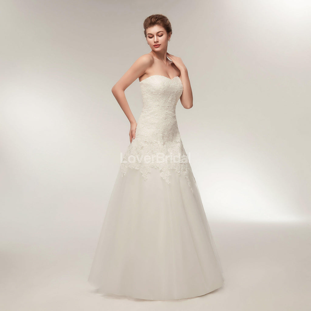 Sweetheart Lace A-line Cheap Wedding Dresses Online, Unique Bridal Dresses, WD566