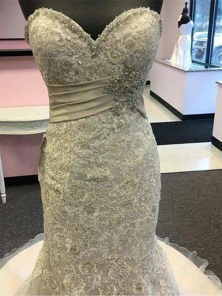 Sweetheart Lace Beaded Mermaid Cheap Wedding Dresses Online, Cheap Unique Bridal Dresses, WD592