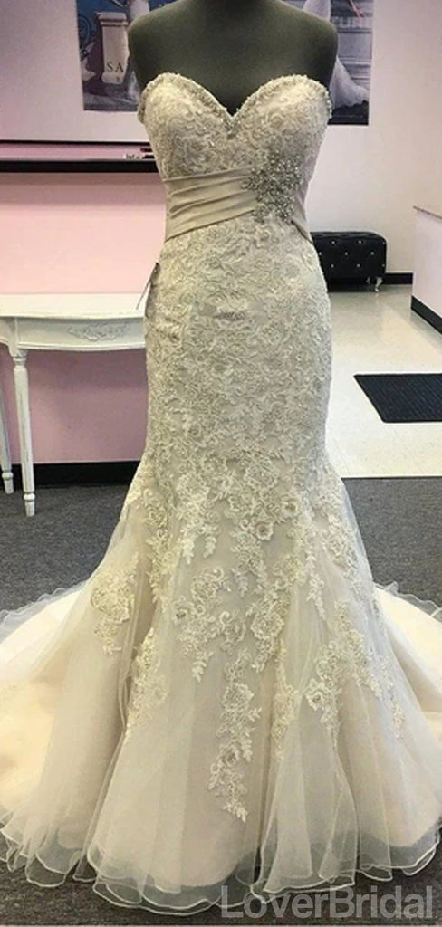 Sweetheart Lace Beaded Mermaid Cheap Wedding Dresses Online, Cheap Unique Bridal Dresses, WD592