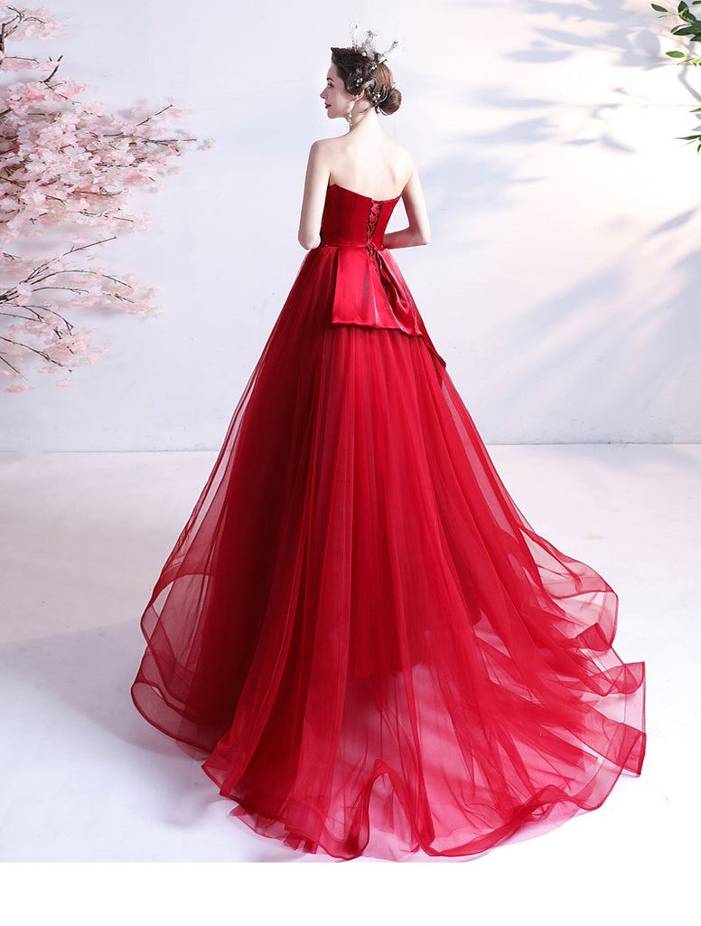 Sweetheart Red Ruffle A-line Long Evening Party Prom Dresses, Dance Dresses, 12333