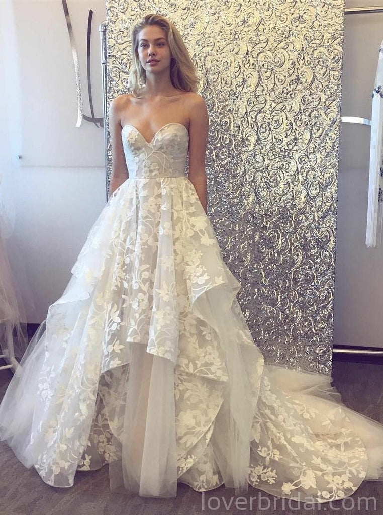 Sweetheart Ruffle Lace A-line Cheap Wedding Dresses Online, Cheap Bridal Dresses, WD533