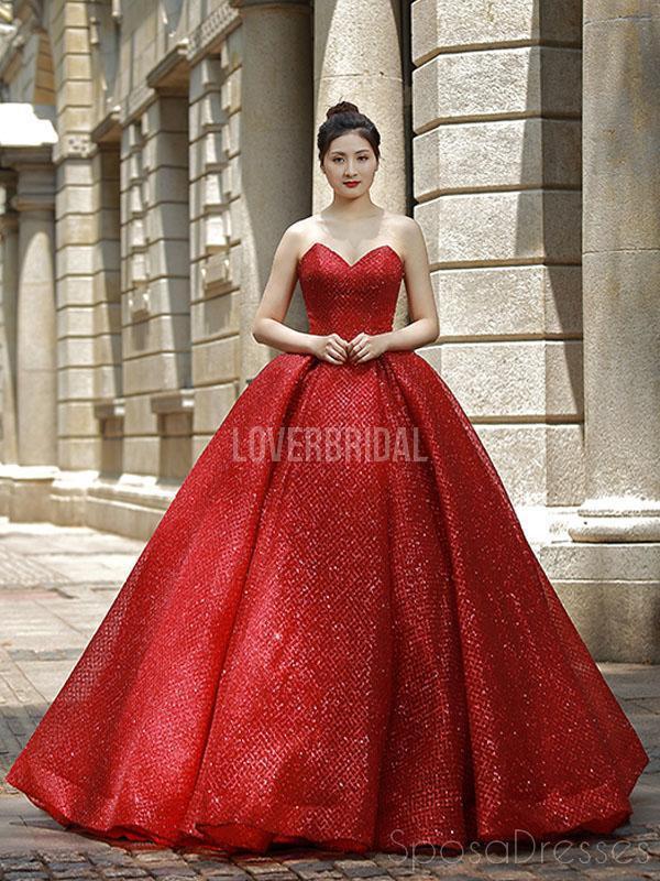 Sweetheart Sparkly Red Ball Gown Evening Prom Dresses, Evening Party Prom Dresses, 12263