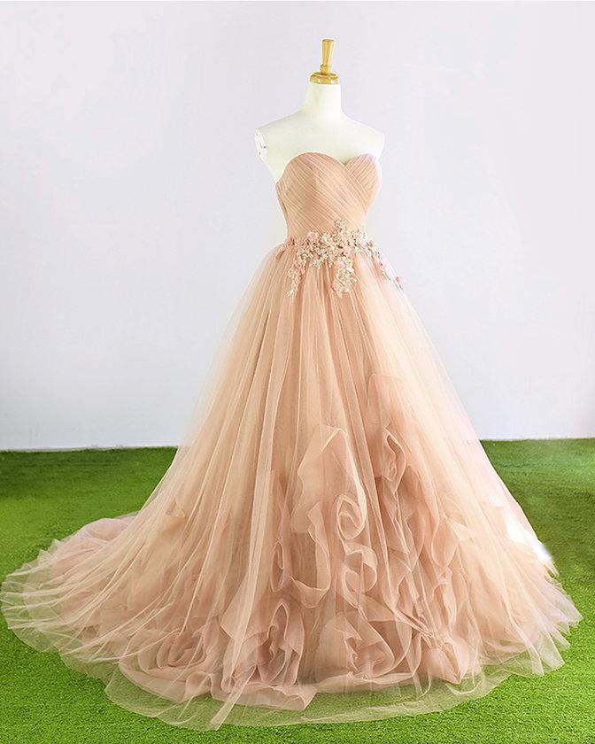 Sweetheart Tulle Hand Made Flower A-line Cheap Evening Prom Dresses, Sweet 16 Dresses, 17493