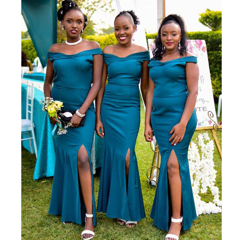 Teal Mermaid Off Shoulder Cheap Long Bridesmaid Dresses,WG1343