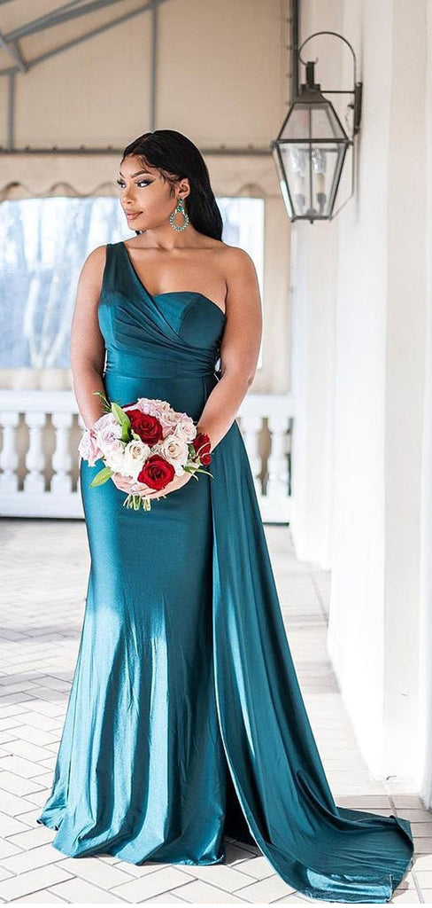 Teal Mermaid One Shoulder Cheap Long Bridesmaid Dresses Online,WG1105