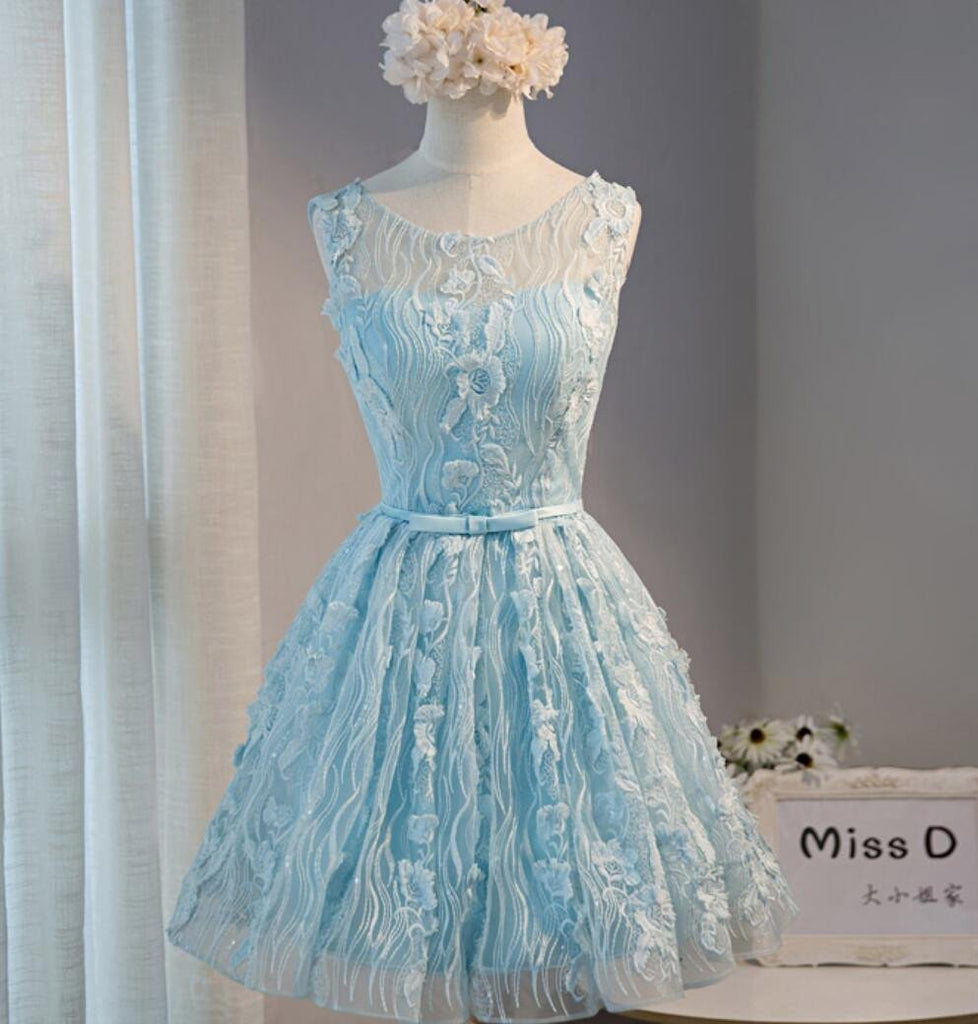 Tiffany Blue Open back Lace Cute Homecoming Prom Dresses, Affordable Short Party Prom Dresses, Perfect Homecoming Dresses, CM313