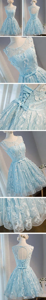 Tiffany Blue Open back Lace Cute Homecoming Prom Dresses, Affordable Short Party Prom Dresses, Perfect Homecoming Dresses, CM313