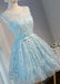 Tiffany Blue Open back Lace Cute Homecoming Prom Dresses, Affordable Short Party Prom Dresses, Perfect Homecoming Dresses, CM313