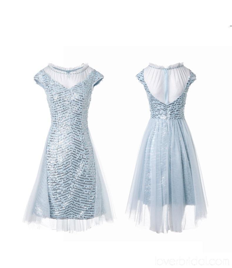 Tiffany Blue Sequin Cap-Sleeves Cheap Homecoming Dresses Online, Cheap Short Prom Dresses, CM765