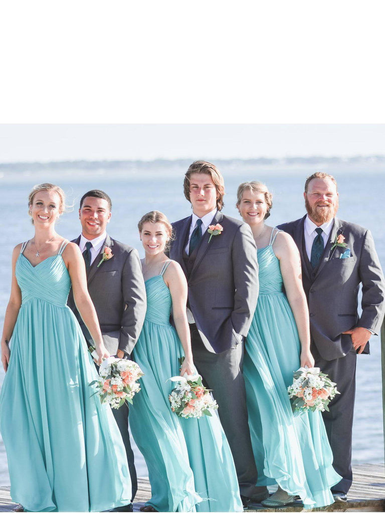 Tiffany Blue Straps Chiffon Custom Cheap Long Bridesmaid Dresses, WG241