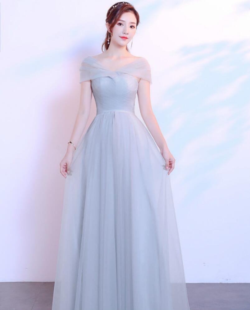 Tulle Floor Length Cap Sleeves Simple Cheap Bridesmaid Dresses Online, WG546