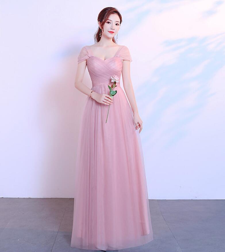 Tulle Floor Length Cap Sleeves Simple Cheap Bridesmaid Dresses Online, WG546