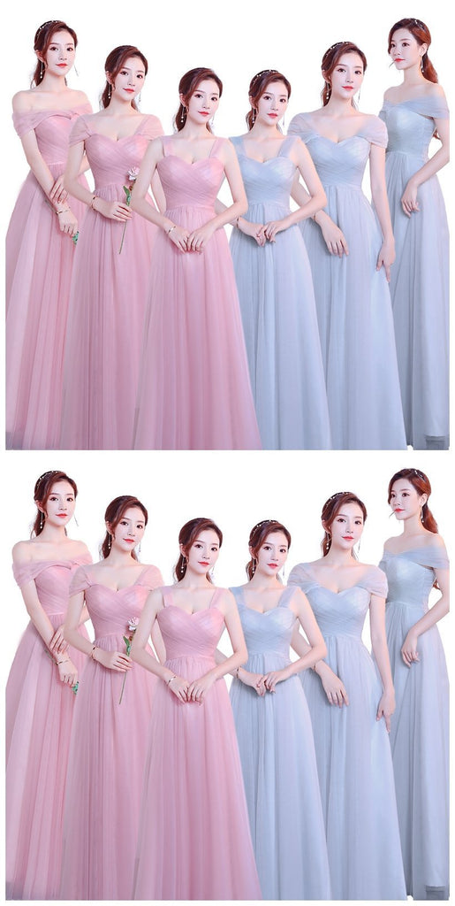 Tulle Floor Length Cap Sleeves Simple Cheap Bridesmaid Dresses Online, WG546