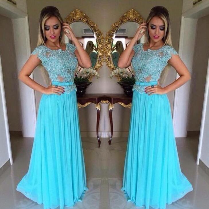 Turquoise Cap Sleeve  Evening Prom Dresses, Sexy See Through Party Prom Dress, Custom Long Prom Dress, Cheap Party Prom Dress, Formal Prom Dress, 17029