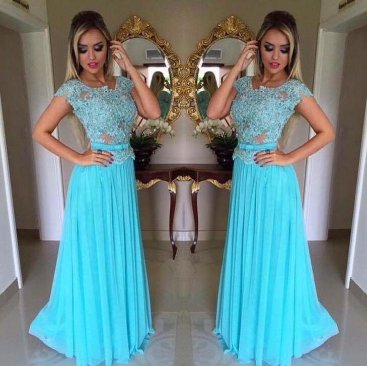 Turquoise Cap Sleeve  Evening Prom Dresses, Sexy See Through Party Prom Dress, Custom Long Prom Dress, Cheap Party Prom Dress, Formal Prom Dress, 17029