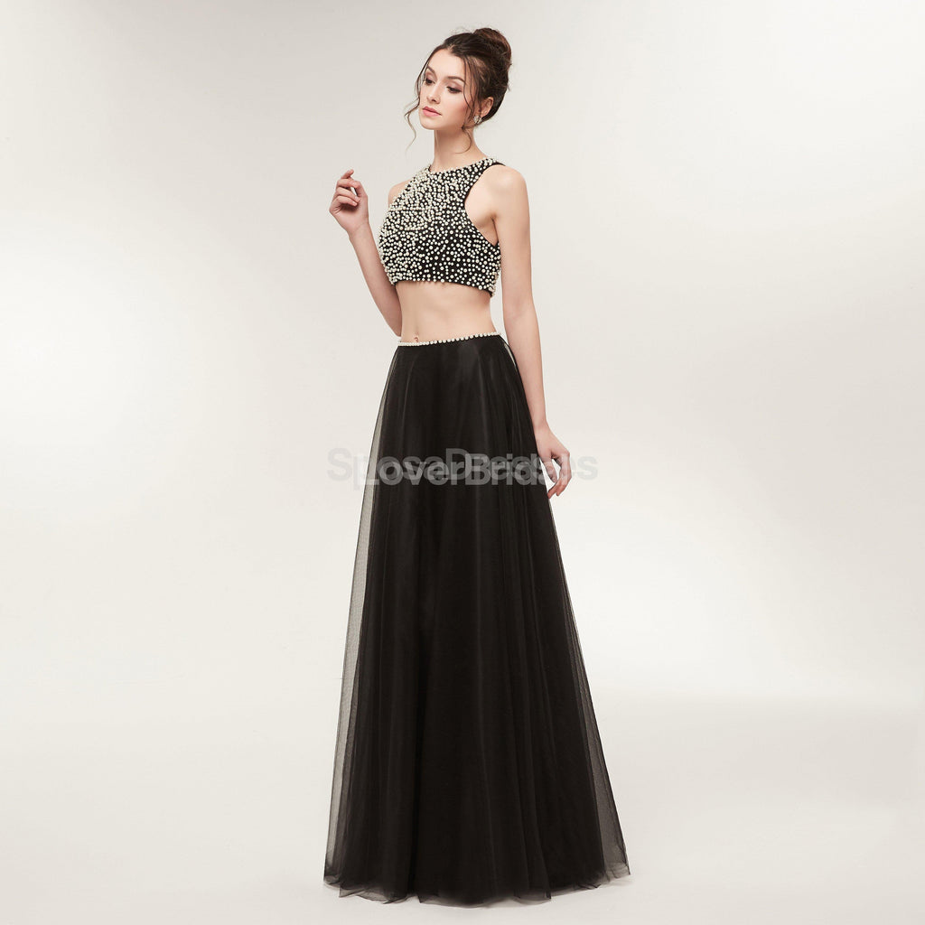 Two Pieces Black Tulle Evening Prom Dresses, Evening Party Prom Dresses, 12023