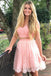 Two Pieces Cap Sleeves Pink Cheap Short Homecoming Dresses Online, CM647