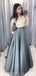 Two Pieces Half Sleeve Lace Grey Long Evening Prom Dresses, Cheap Sweet 16 Dresses, 18433