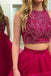 Two Pieces Heavily Beaded Ruffle Hot Pink A line Long Evening Prom Dresses, 17654