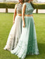 Two Pieces High Neck Lace Custom Long Evening Prom Dresses, 17480