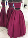 Two Pieces Off Shoulder Purple Beaded A-line Cheap Evening Prom Dresses, Sweet 16 Dresses, 17497