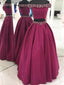 Two Pieces Off Shoulder Purple Beaded A-line Cheap Evening Prom Dresses, Sweet 16 Dresses, 17497