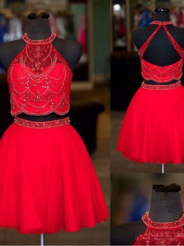 Two Pieces Red Homecoming Dresses,Cheap Short Prom Dresses,CM900