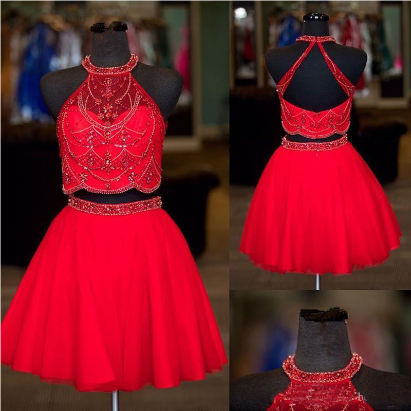 Two Pieces Red Homecoming Dresses,Cheap Short Prom Dresses,CM900