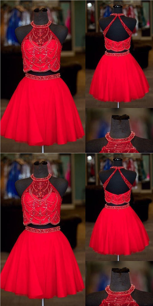 Two Pieces Red Homecoming Dresses,Cheap Short Prom Dresses,CM900