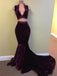 Two Pieces V Neck Dark Purple Mermaid Long Evening Prom Dresses, 17503