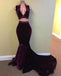 Two Pieces V Neck Dark Purple Mermaid Long Evening Prom Dresses, 17503