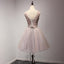 Two Strapless V Neckline Blush Pink Beaded Homecoming Prom Dresses, Affordable Short Party Corset Back Prom Dresses, Perfect Homecoming Dresses, CM226