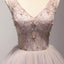 Two Strapless V Neckline Blush Pink Lace See Through Homecoming Prom Dresses, Affordable Short Party Corset Back Prom Dresses, Perfect Homecoming Dresses, CM227