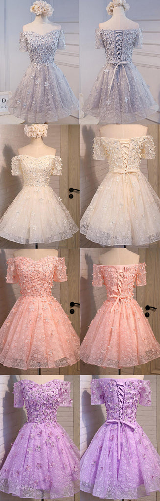 Two Straps Lilac Lace Beaded See Through Homecoming Prom Dresses, Affordable Short Party Prom Dresses, Perfect Homecoming Dresses, CM299