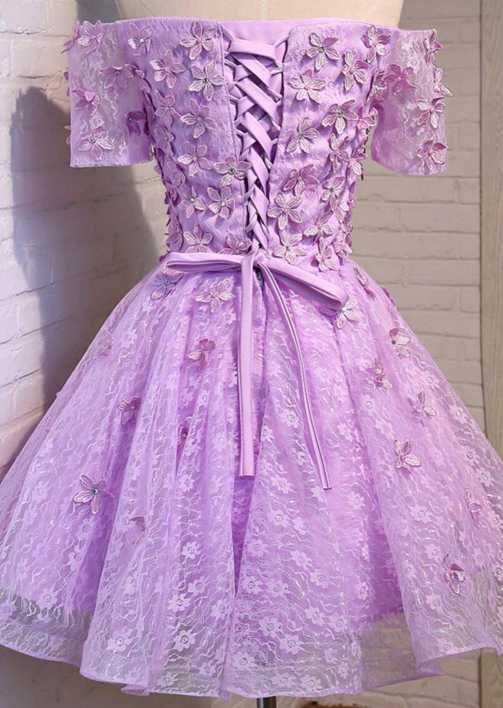 Two Straps Lilac Lace Beaded See Through Homecoming Prom Dresses, Affordable Short Party Prom Dresses, Perfect Homecoming Dresses, CM299