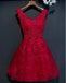 Two Straps Red Lace Heavily Beaded Homecoming Prom Dresses, Affordable Short Party Prom Dresses, Perfect Homecoming Dresses, CM265