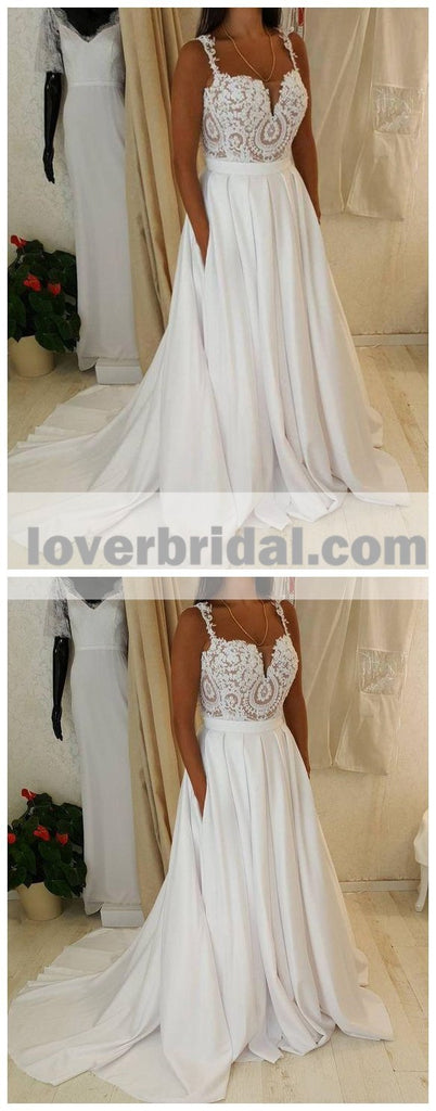 Two Straps Sweetheart Lace A-line Cheap Wedding Dresses Online, WD334