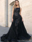 Unique Black Lace A-line Long Evening Prom Dresses, Cheap Custom Sweet 16 Dresses, 18551