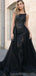 Unique Black Lace A-line Long Evening Prom Dresses, Cheap Custom Sweet 16 Dresses, 18551