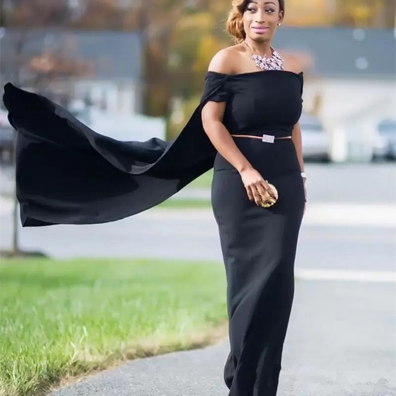 Unique Black Mermaid Off Shoulder Cheap Long Bridesmaid Dresses,WG1270