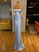 Unique Blue Sheath Spaghetti Straps Cheap Long Prom Dresses Online,12807