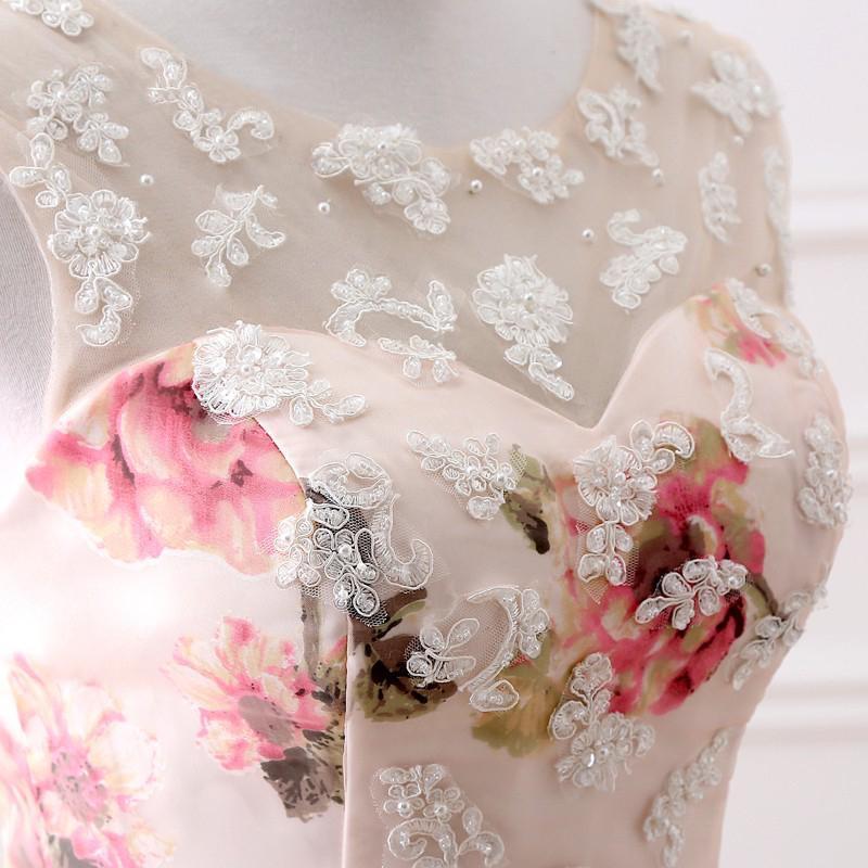 Unique Flower Fabric A-line Bateau Lace Long Evening Prom Dresses, Sparkly Sweet 16 Dresses, 18343