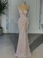 Unique Mermaid One Shoulder High Slit Cheap Long Prom Dresses,12891