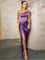 Unique Mermaid Purple One Shoulder High Slit Cheap Long Prom Dresses Online,12488