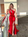 Unique Mermaid Red One Shoulder High Slit Cheap Long Prom Dresses Online,12527