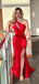 Unique Mermaid Red One Shoulder High Slit Cheap Long Prom Dresses Online,12527