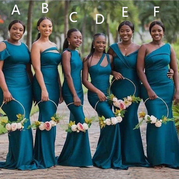 Unique Mismatached Teal Mermaid Cheap Long Cheap Bridesmaid Dresses Online, WG647