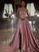 Unique Pink A-line Strapless High Slit Long Prom Dresses Online,12838