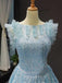 Unique Tiffany Blue A-line Ruffle Long Evening Prom Dresses, Evening Party Prom Dresses, 12235