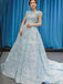 Unique Tiffany Blue A-line Ruffle Long Evening Prom Dresses, Evening Party Prom Dresses, 12235